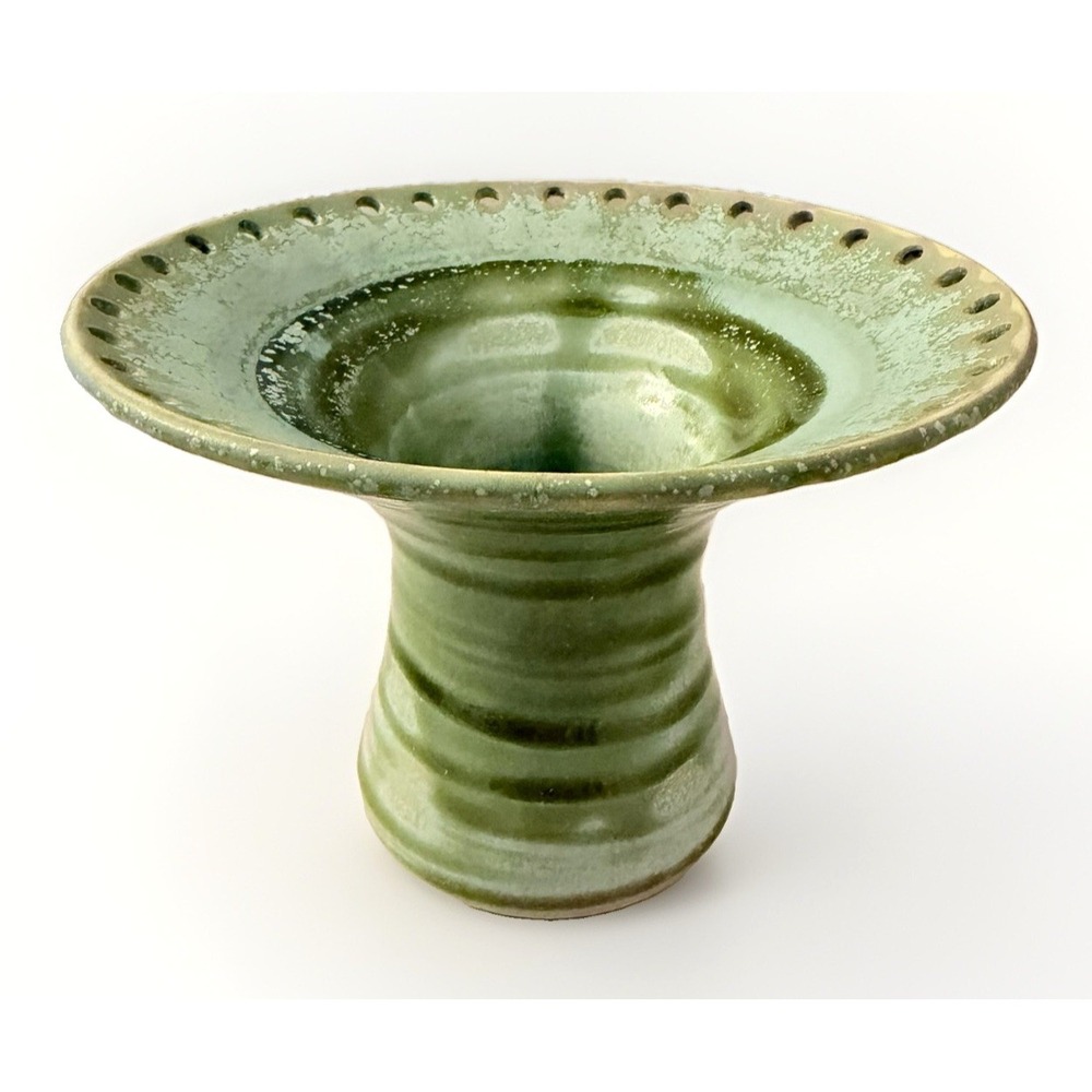 Art Pottery Crystalline Vase Decor Reticulated Vanity Cottage Handmade Green VTG